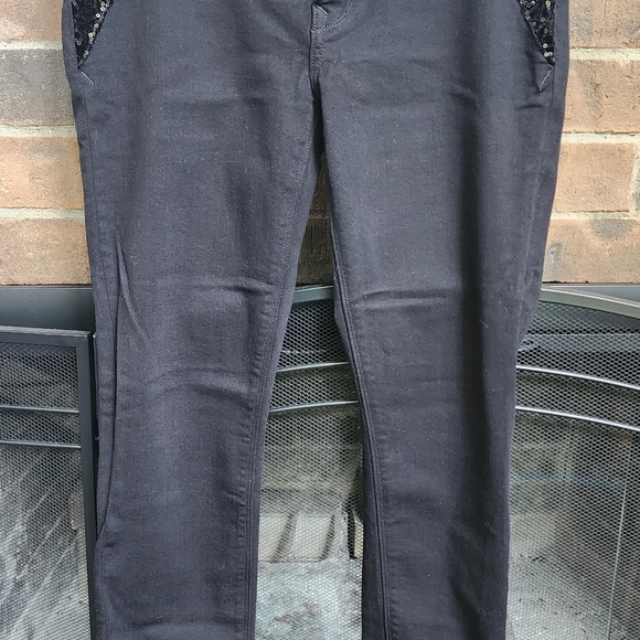 Express Mid Rise Black Sequin Stretch Denim Skinny in Black Size 4S - Picture 9 of 9